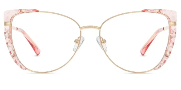 XY8024  Gold, Pink, Clear eyeglass frame